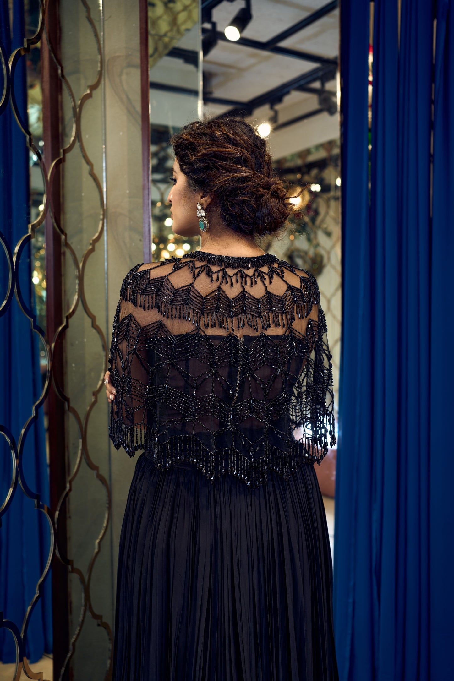 BLACK CAPE AND SKIRT - Label Divya Jain