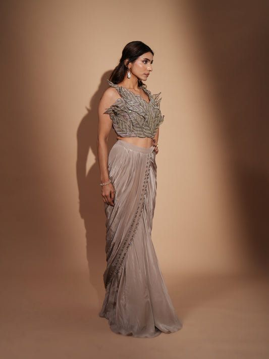 BLOUSE WITH PRE DRAPED GOWN