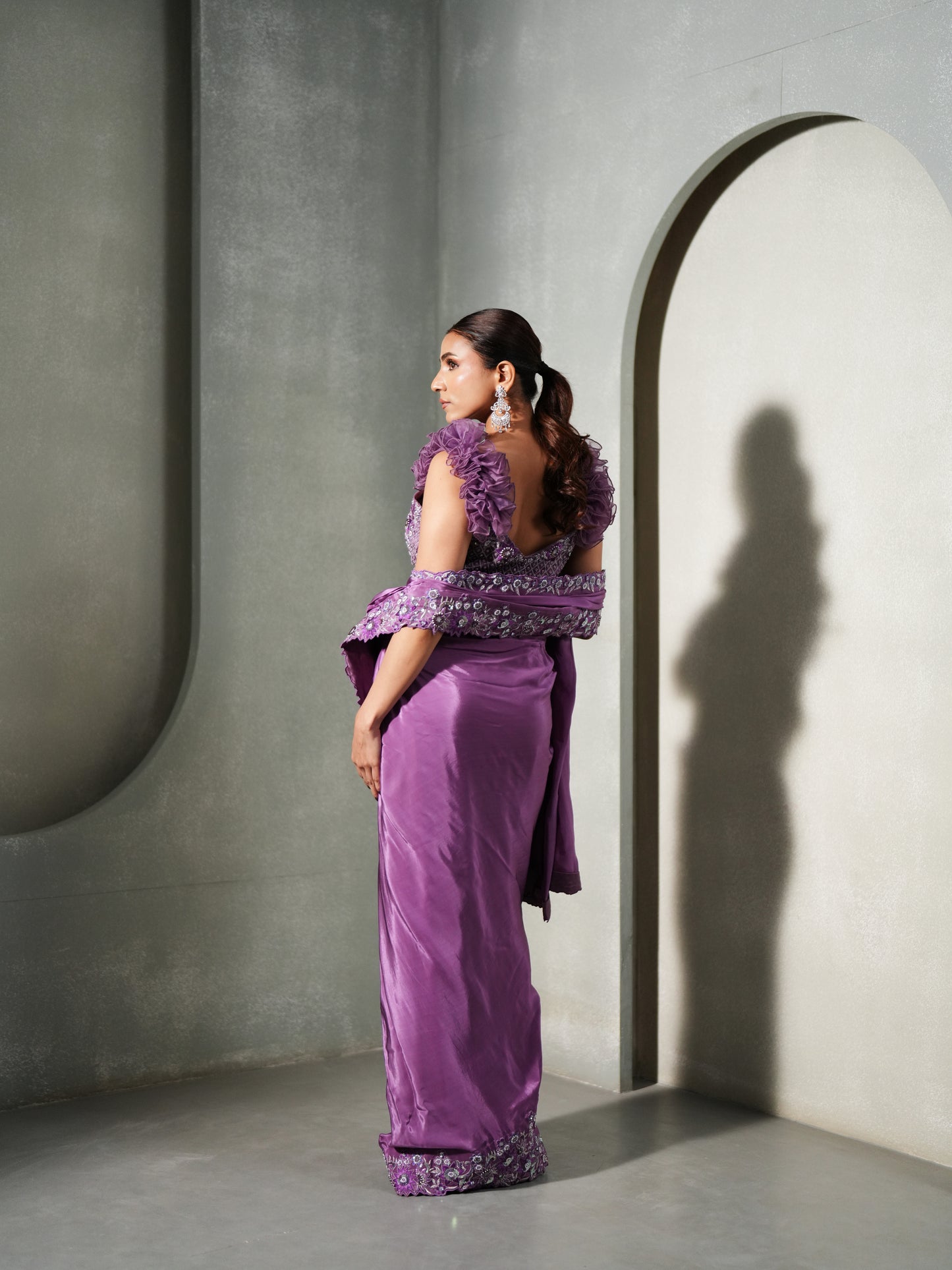 PURPLE ZEPHYR RUFFLE SAREE