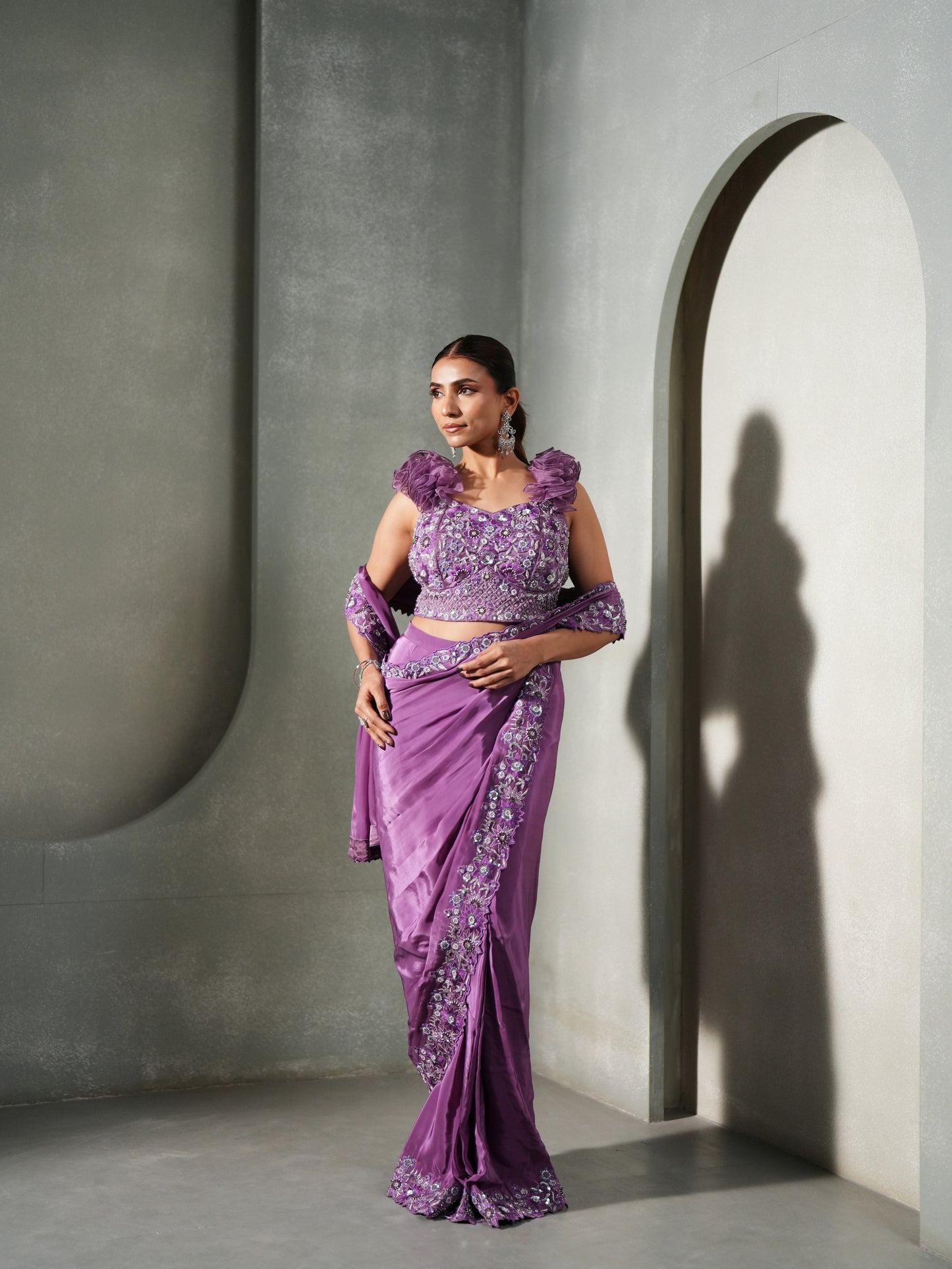PURPLE ZEPHYR RUFFLE SAREE
