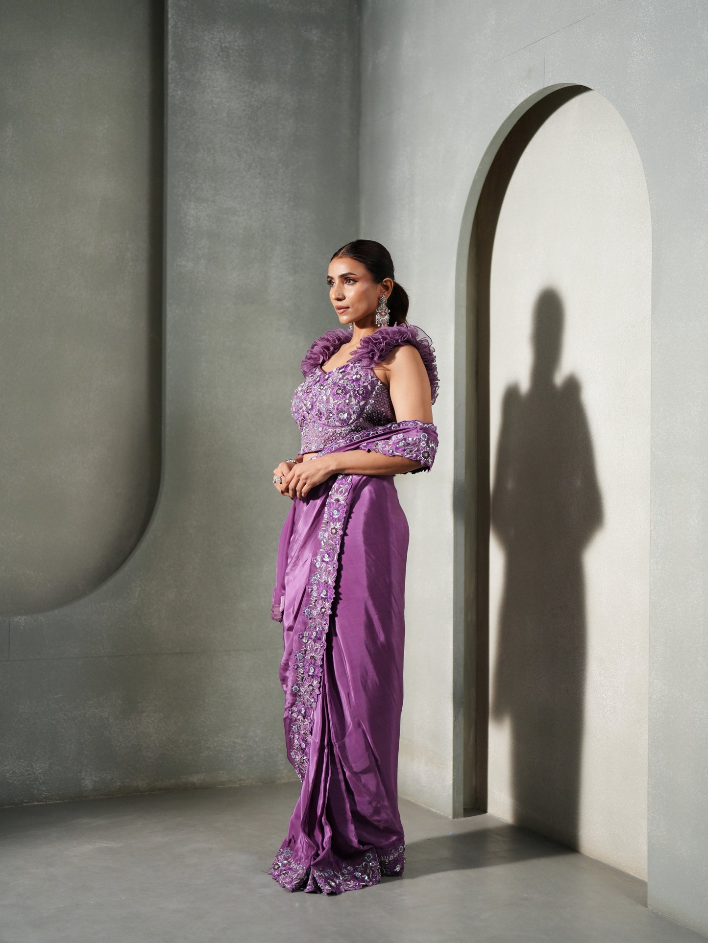 PURPLE ZEPHYR RUFFLE SAREE