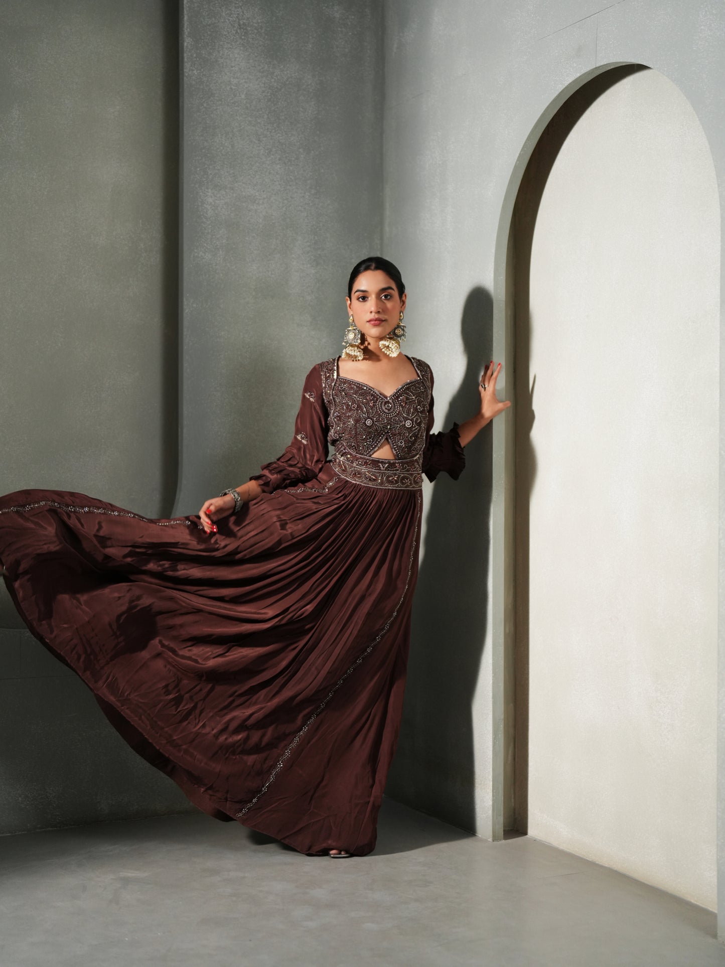 MEHROON NAZAKAT INDO-WESTERN GOWN