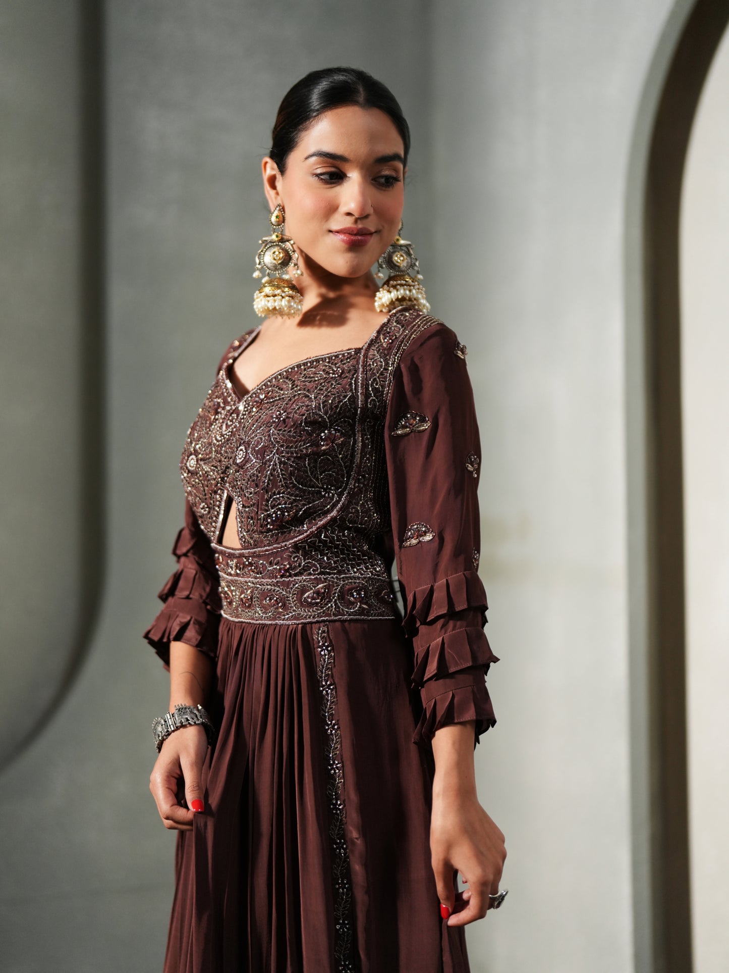 MEHROON NAZAKAT INDO-WESTERN GOWN