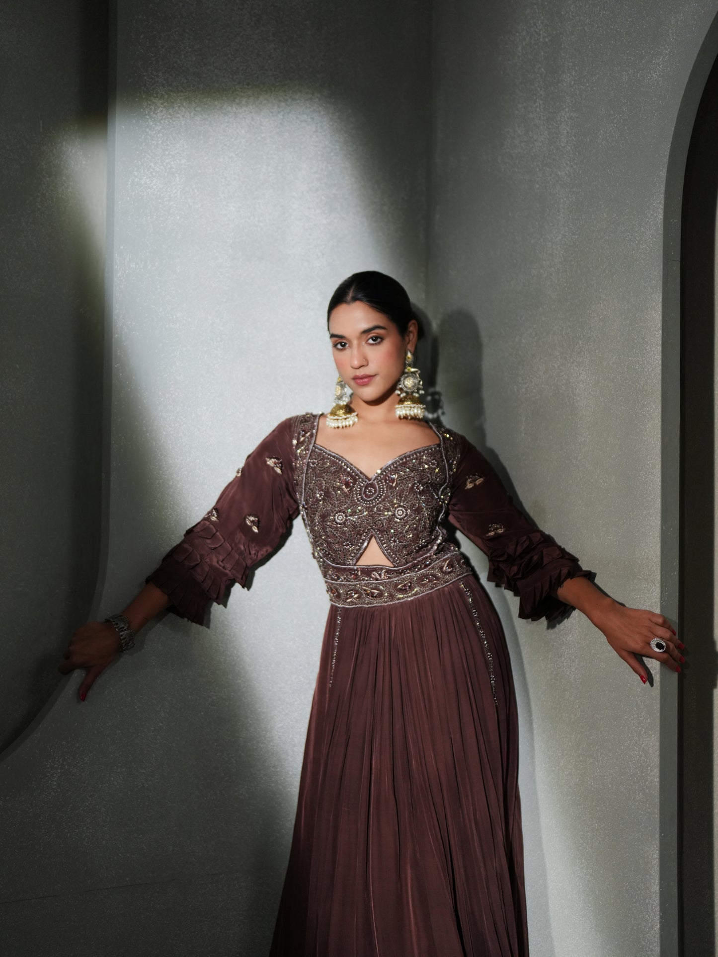 MEHROON NAZAKAT INDO-WESTERN GOWN