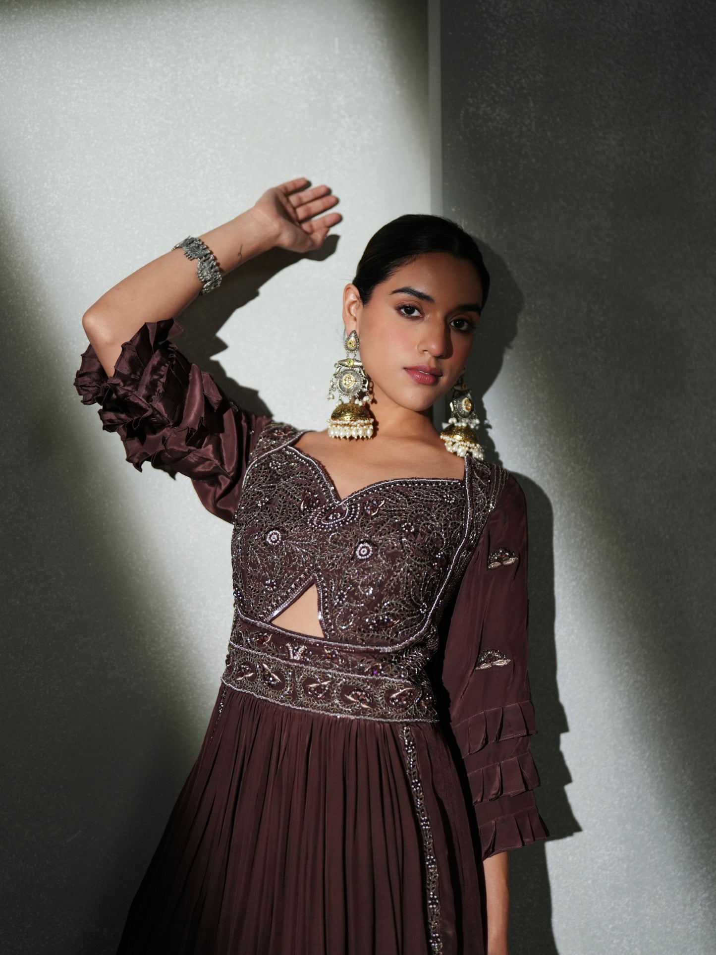 MEHROON NAZAKAT INDO-WESTERN GOWN