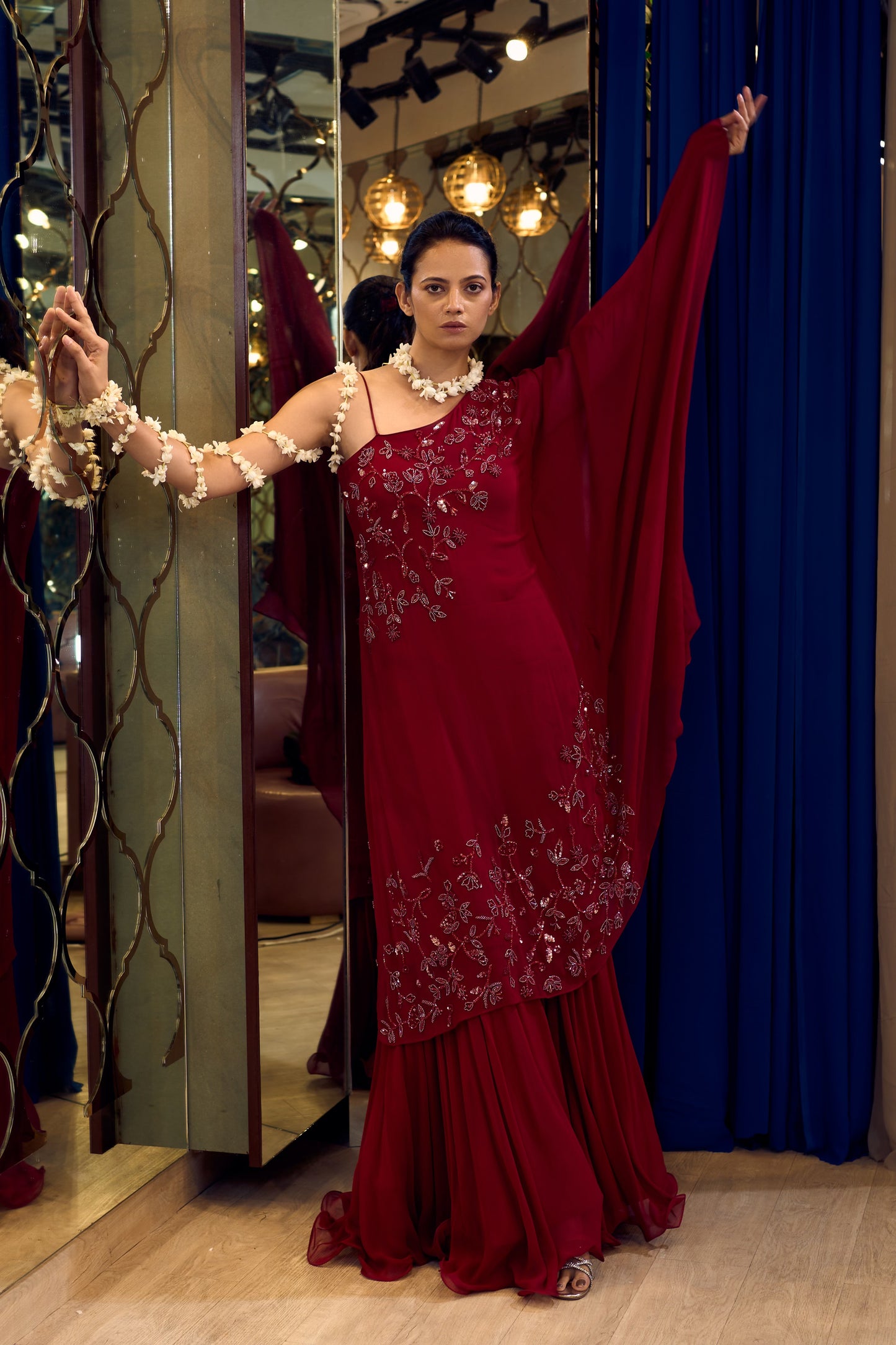 RED ONE SHOULDER KAFTAN
