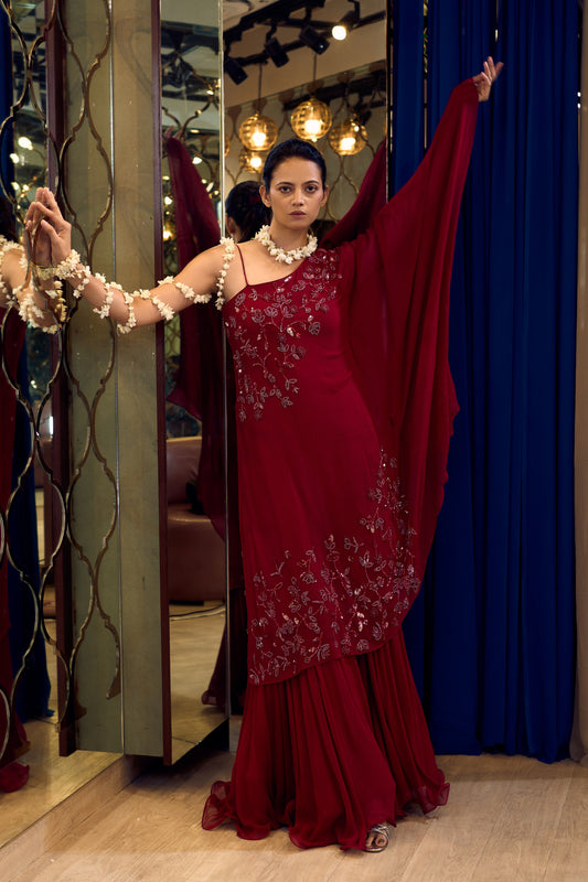 RED ONE SHOULDER KAFTAN