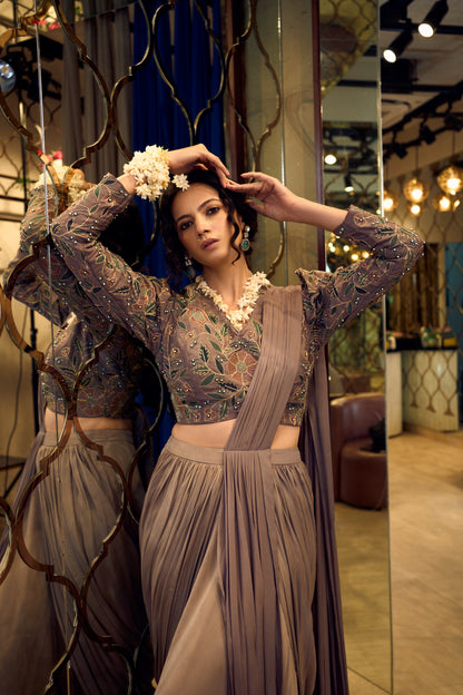 DRAPED SAREE WITH FULL SLEEVES BLOUSE