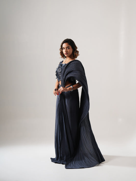 NAVY BLUE DRAPE SAREE