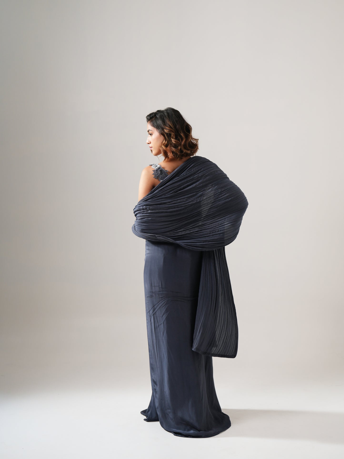 NAVY BLUE DRAPE SAREE