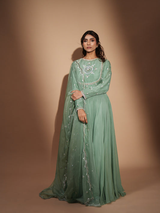 SAGE GREEN ANARKALI