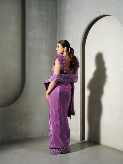 PURPLE ZEPHYR RUFFLE SAREE