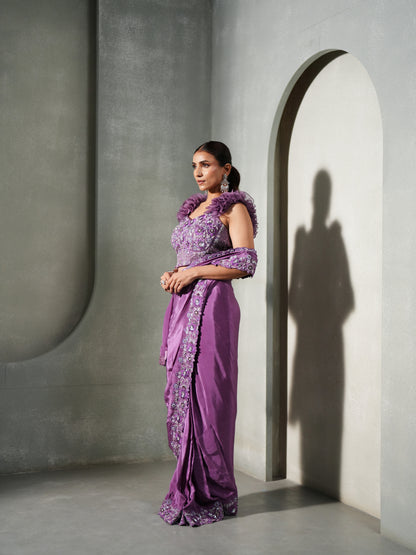 PURPLE ZEPHYR RUFFLE SAREE