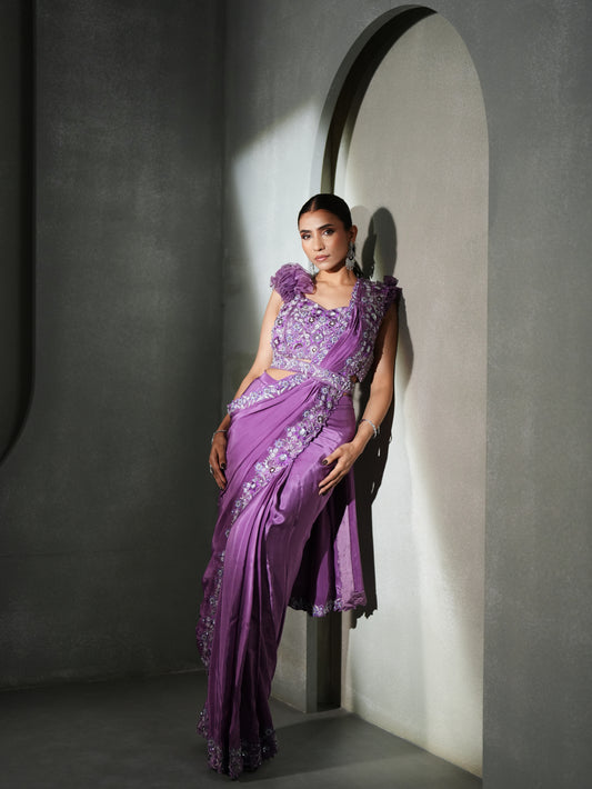 PURPLE ZEPHYR RUFFLE SAREE