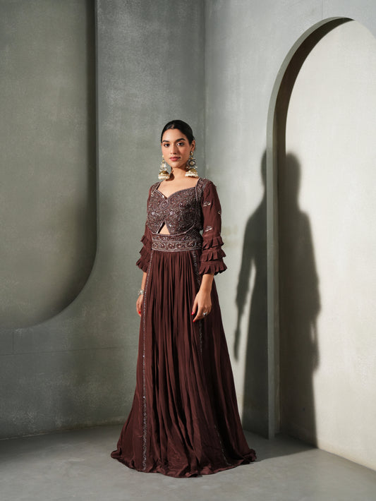 MEHROON NAZAKAT INDO-WESTERN GOWN
