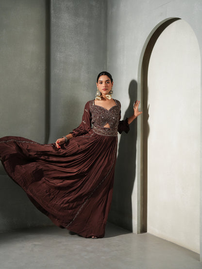 MEHROON NAZAKAT INDO-WESTERN GOWN