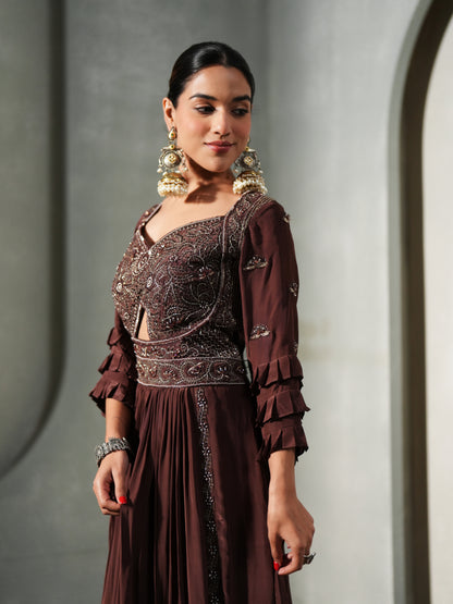MEHROON NAZAKAT INDO-WESTERN GOWN