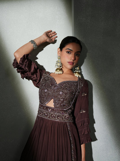 MEHROON NAZAKAT INDO-WESTERN GOWN
