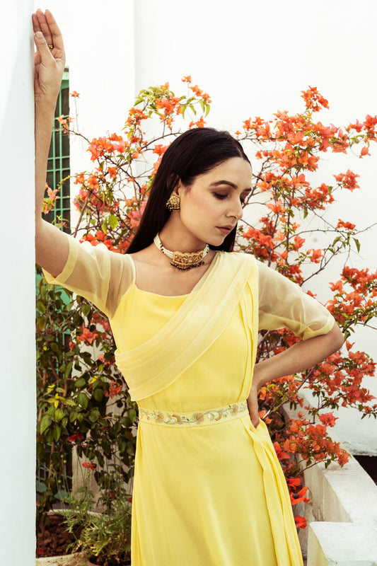 YELLOW ASYMMETRIC GOWN
