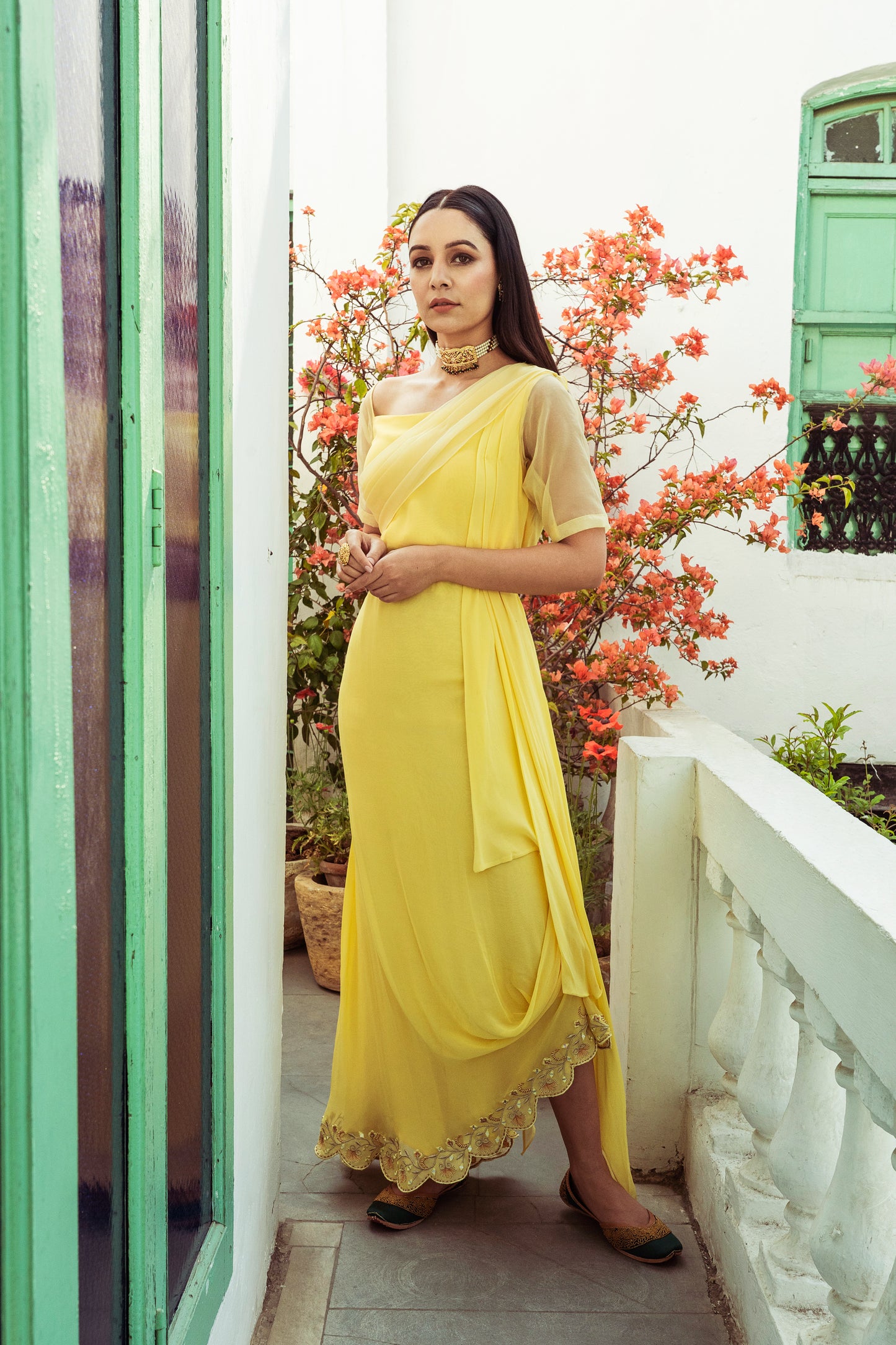 YELLOW ASYMMETRIC GOWN
