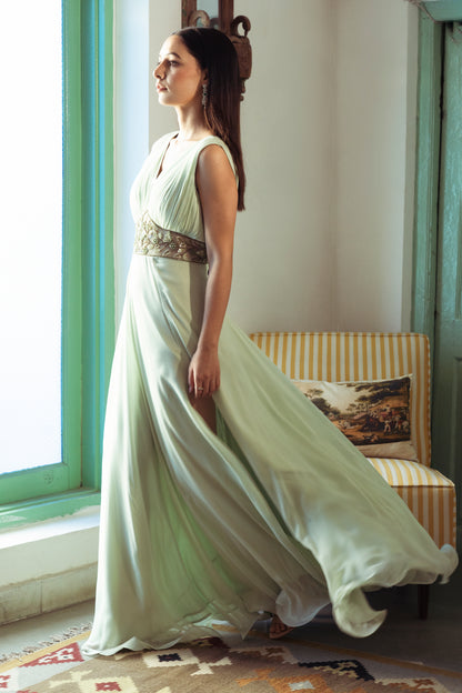 MINT PLEATED GOWN