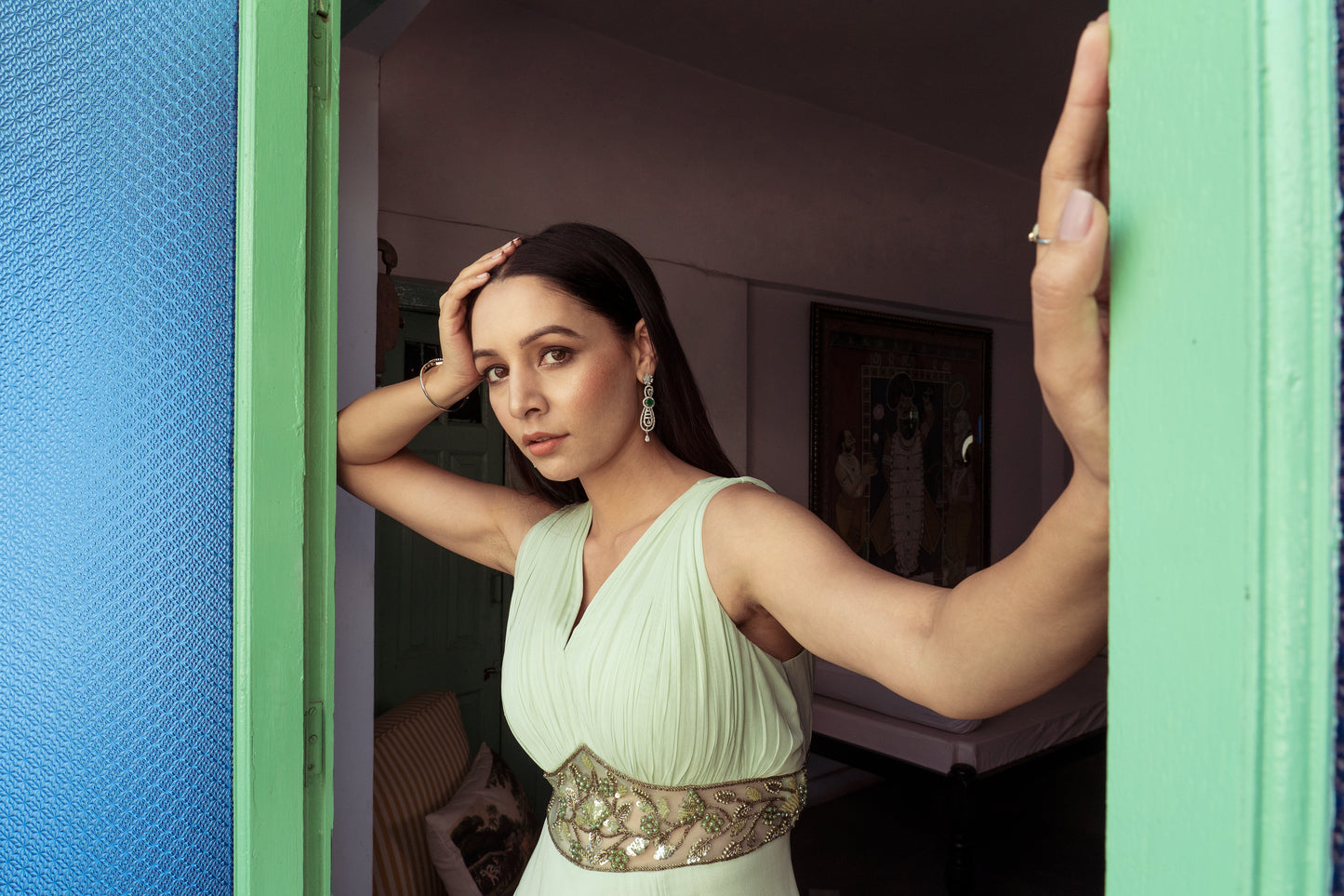 MINT PLEATED GOWN