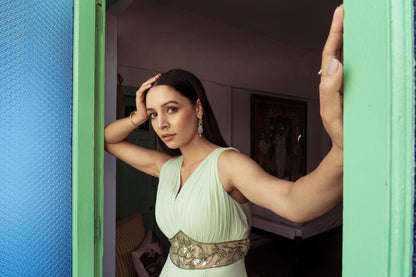 MINT PLEATED GOWN