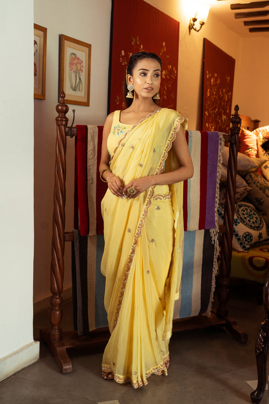 YELLOW PRE DRAPED SAREE