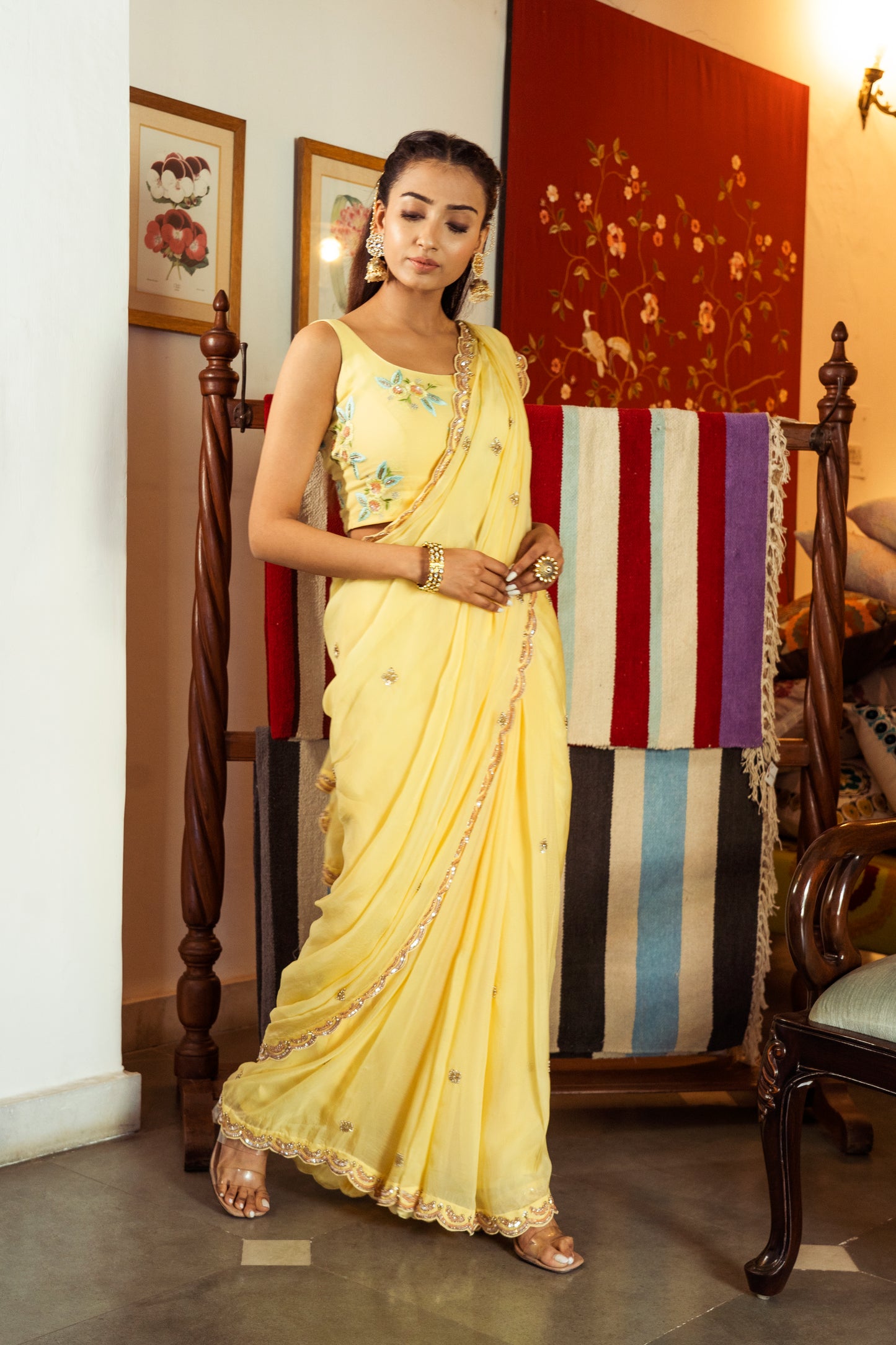 YELLOW PRE DRAPED SAREE