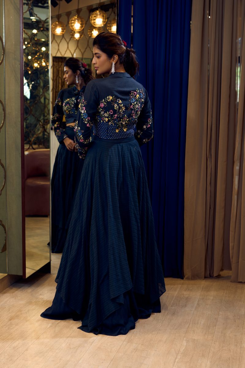 PARI- Asymmetric blue lehenga set - Image 6
