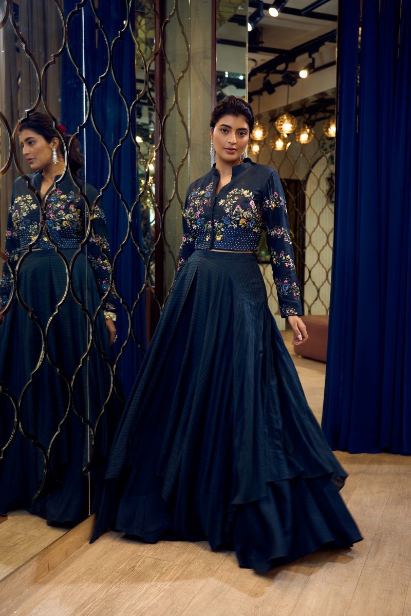 PARI- Asymmetric blue lehenga set