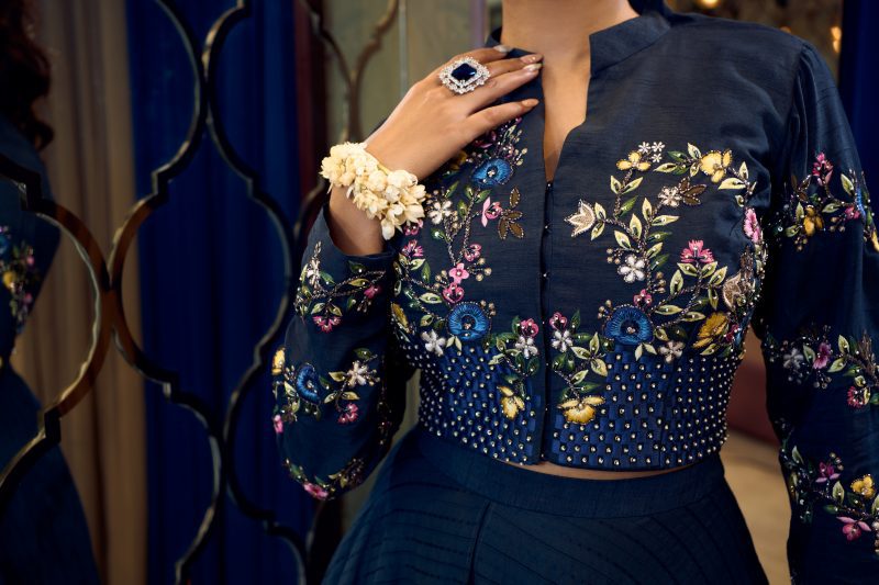 PARI- Asymmetric blue lehenga set - Image 4