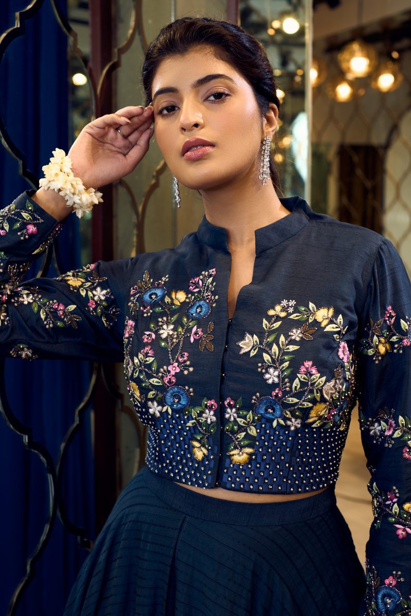 PARI- Asymmetric blue lehenga set - Image 3