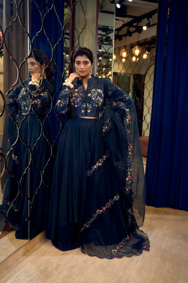 PARI- Asymmetric blue lehenga set - Image 2