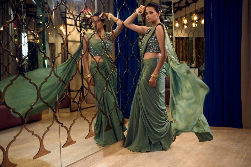 MAIRA- Green drape saree - Image 2