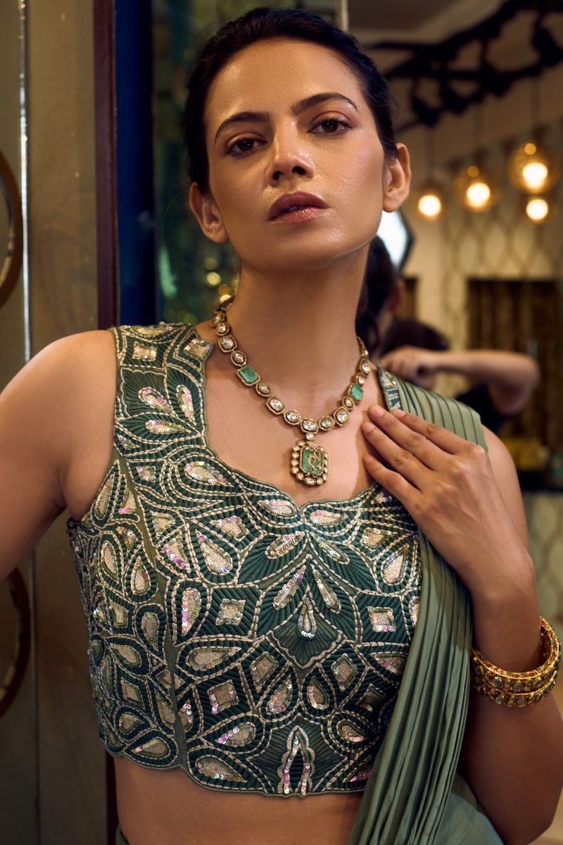 MAIRA- Green drape saree - Image 4