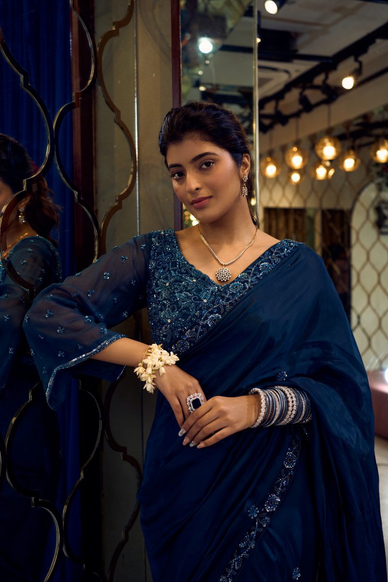 ALMA- Dark blue classic drape saree